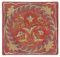 11"x12" Embroidered All Silk Throw Pillow Cover. Traditional Red Cushion Cover