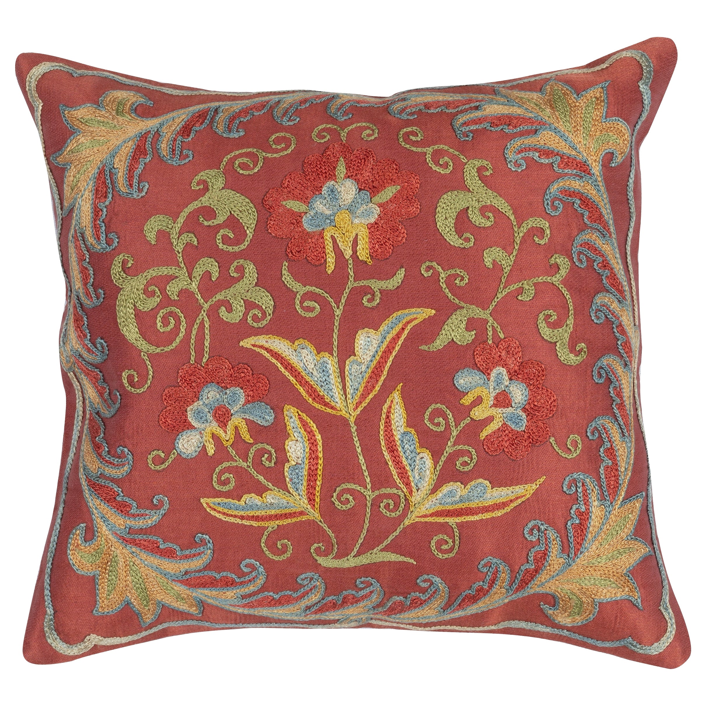 11"x12" Embroidered All Silk Throw Pillow Cover. Traditional Red Cushion Cover For Sale