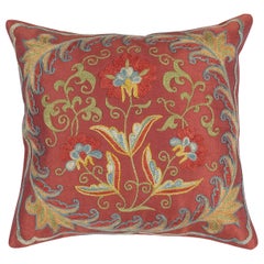 11"x12" Embroidered All Silk Throw Pillow Cover. Traditional Red Cushion Cover