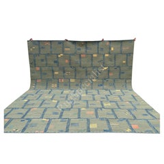 11x12 ft Hand-Woven 100% Wool Grid Pattern Kilim, Flat-Weave Modern Rug