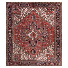 11'x13' Red Semi Antique Persian Heriz Clean Pure Wool Hand Knotted Squarish Rug