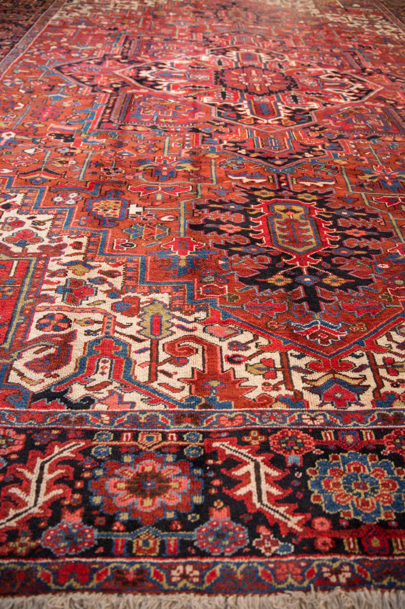 Hand-Knotted Vintage Heriz Carpet For Sale
