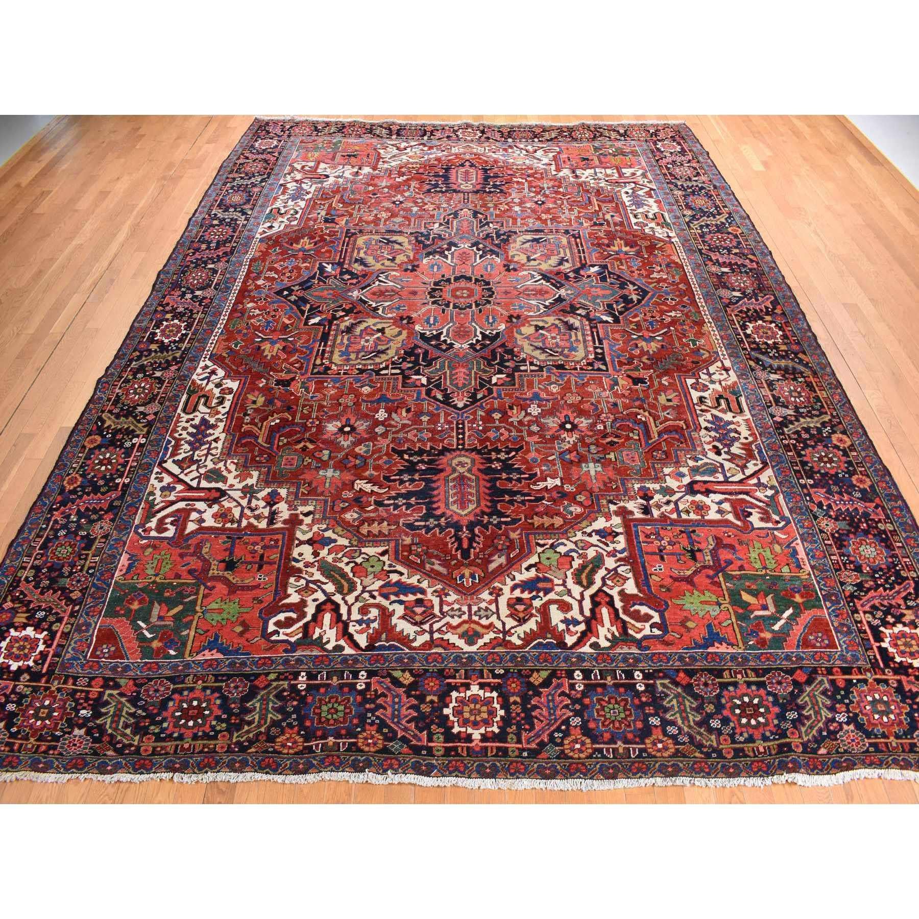 Terracotta Red, Larger Antique Persian Heriz in Good Condition, Even Wear, 100% Wool, Professionally Cleaned, Sides and Ends Secured, Hand Knotted, Oversized, Oriental Rug
Primary materials: Wool
Latex: No
Pile height: 0.25 Inches
Style: