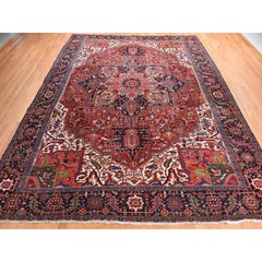 11'x14'7" Red Antique Persian Heriz Even Wear Wool Hand Knotted Oversized Rug