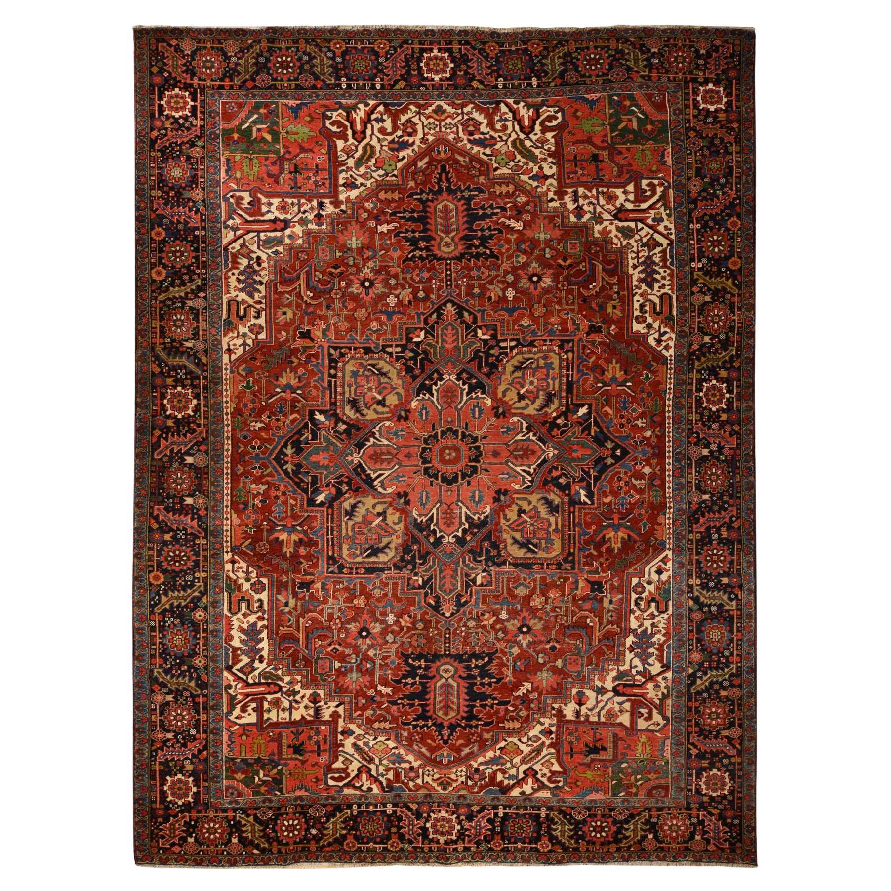 11'x14'7" Red Antique Persian Heriz Even Wear Wool Hand Knotted Oversized Rug
