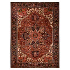 11'x14'7" Red Antique Persian Heriz Even Wear Wool Hand Knotted Oversized Rug