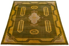 11x15 Antique Indian Agra Rug  Earthy Olive & Ochre Geometric Art Deco Style