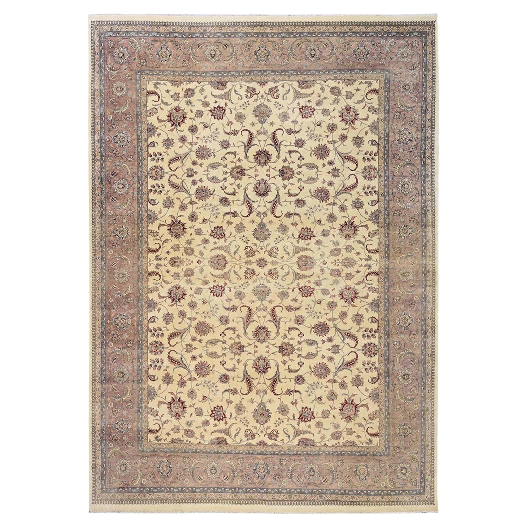 11'x15' Beige Hand-Knotted Washed Pak Zoroastrian 16/18 Pure Wool Oriental Rug