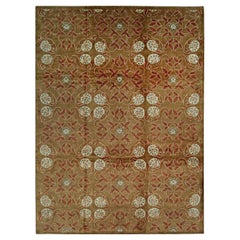 11x15 Brown Hand-Knotted Wool Floral Trellis Motif European Modern Carpet Rug