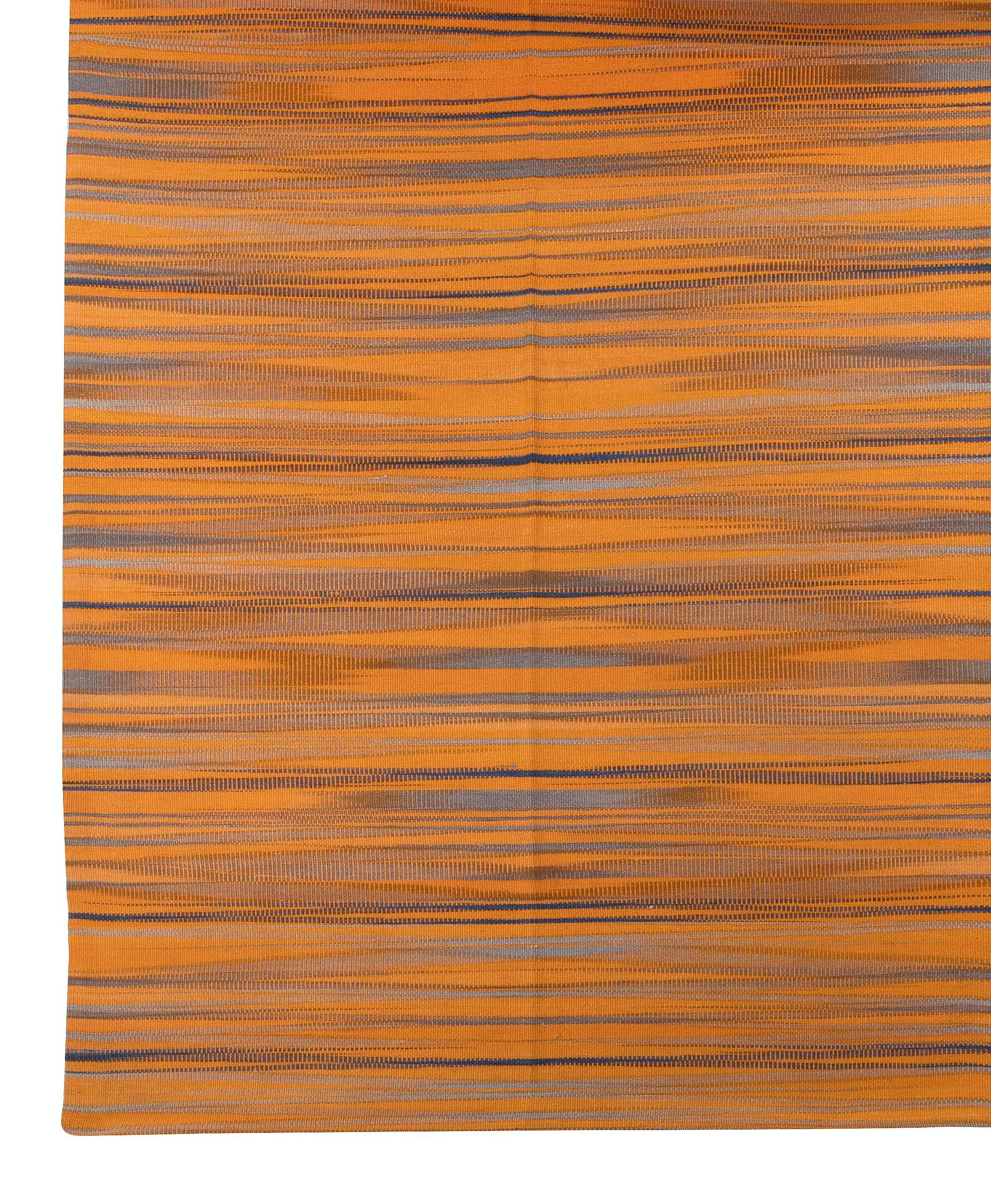11x15 ft Modern Turkish Striped Double Sided Oversize Kilim Rug in Orange & Gray In New Condition For Sale In Spring Valley, NY