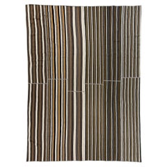 Retro 11x15 ft Striped Flat-woven Turkish Kilim in Earthy Colors, Large Minimalist Rug