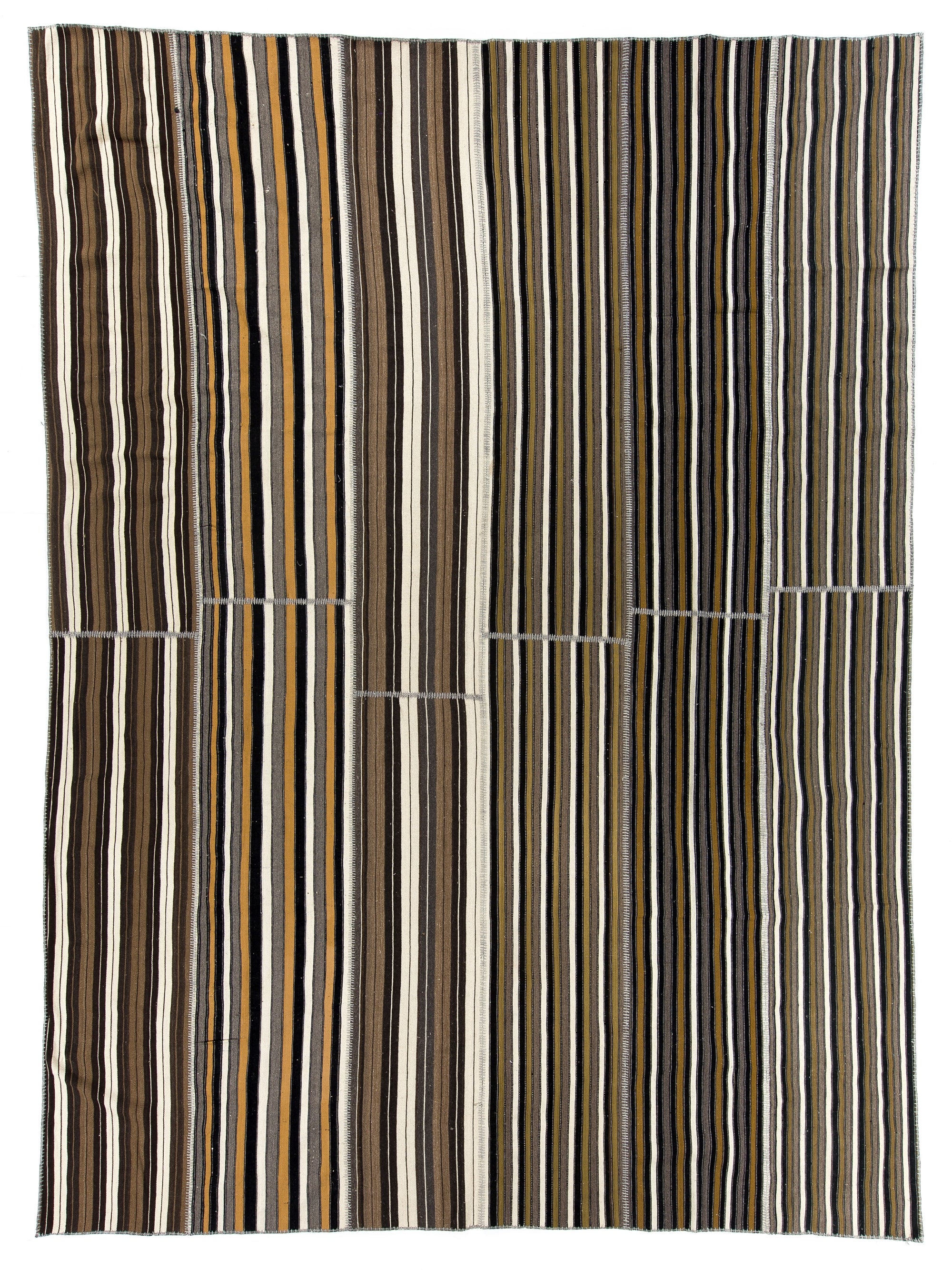 11x15 Ft Vintage Turkish Striped Kilim Rug, Handwoven Patchwork FlatWeave Carpet