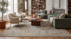 11x16 Modern Oushak Style Hand-Knotted Wool Area Rug in Taupe, Soft Teal & Blush