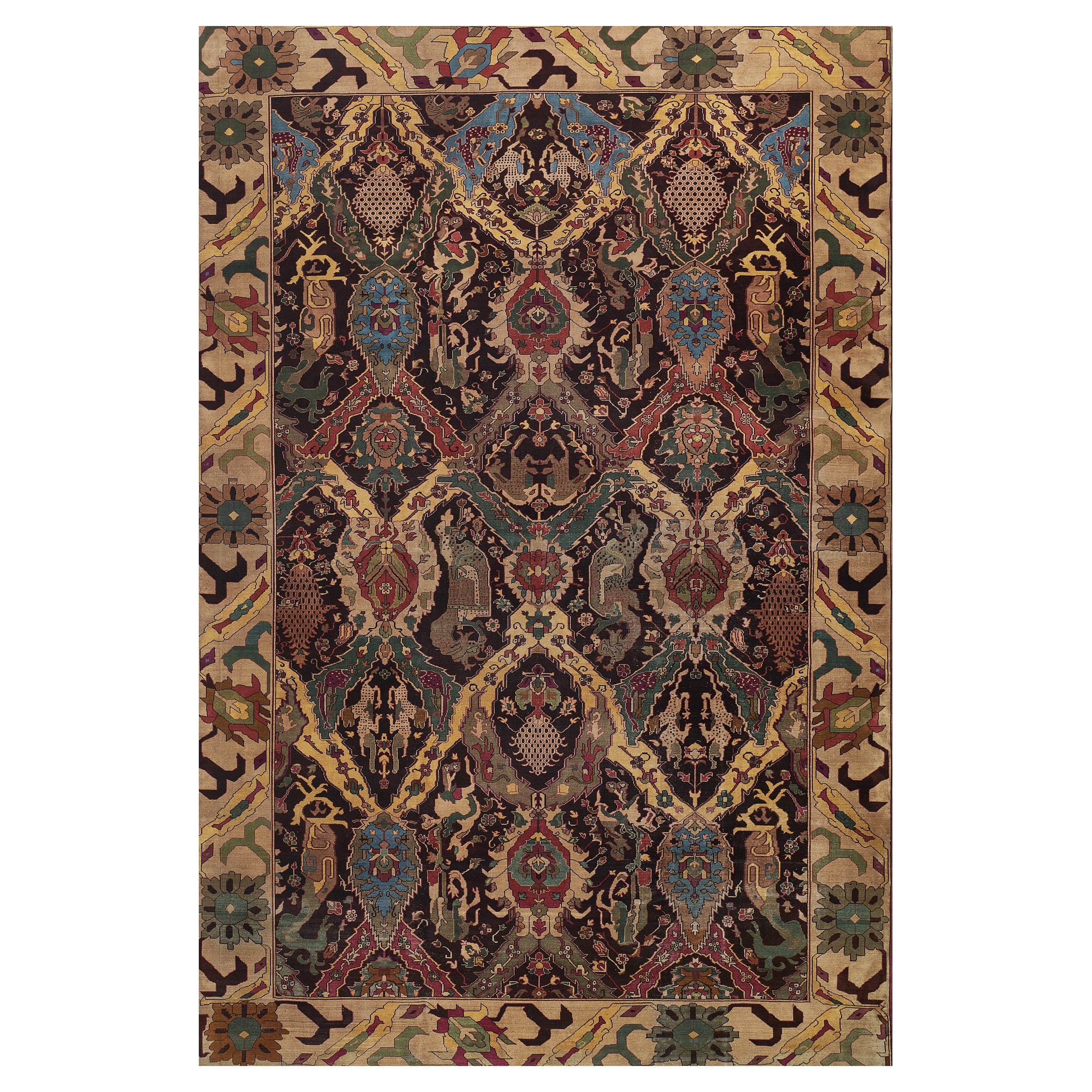 Tapis indien en laine 11x17 Antiquities Circa-1920
