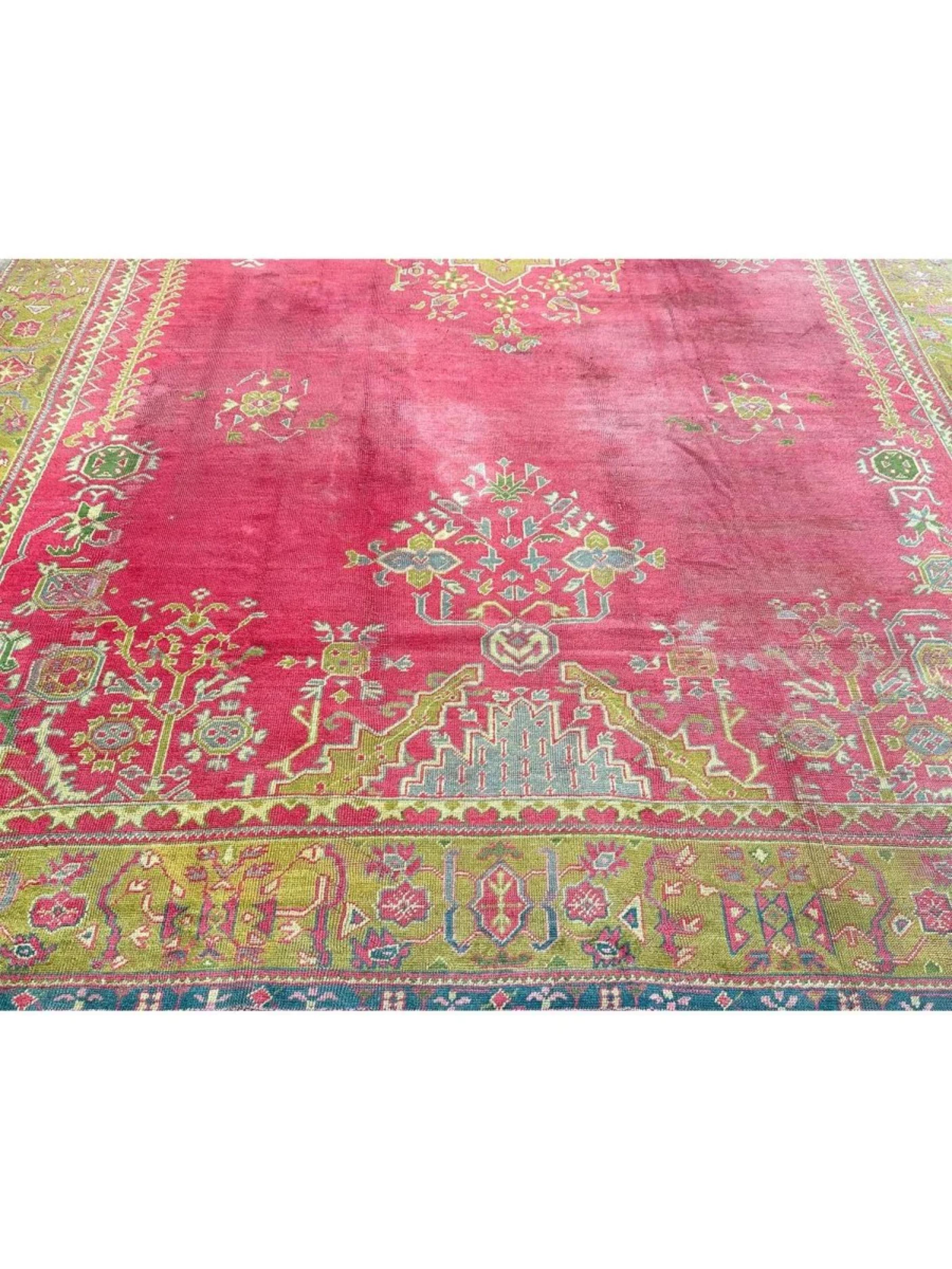 11x17 Handgeknüpfter antiker türkischer Oushak-Teppich (Türkisch) im Angebot