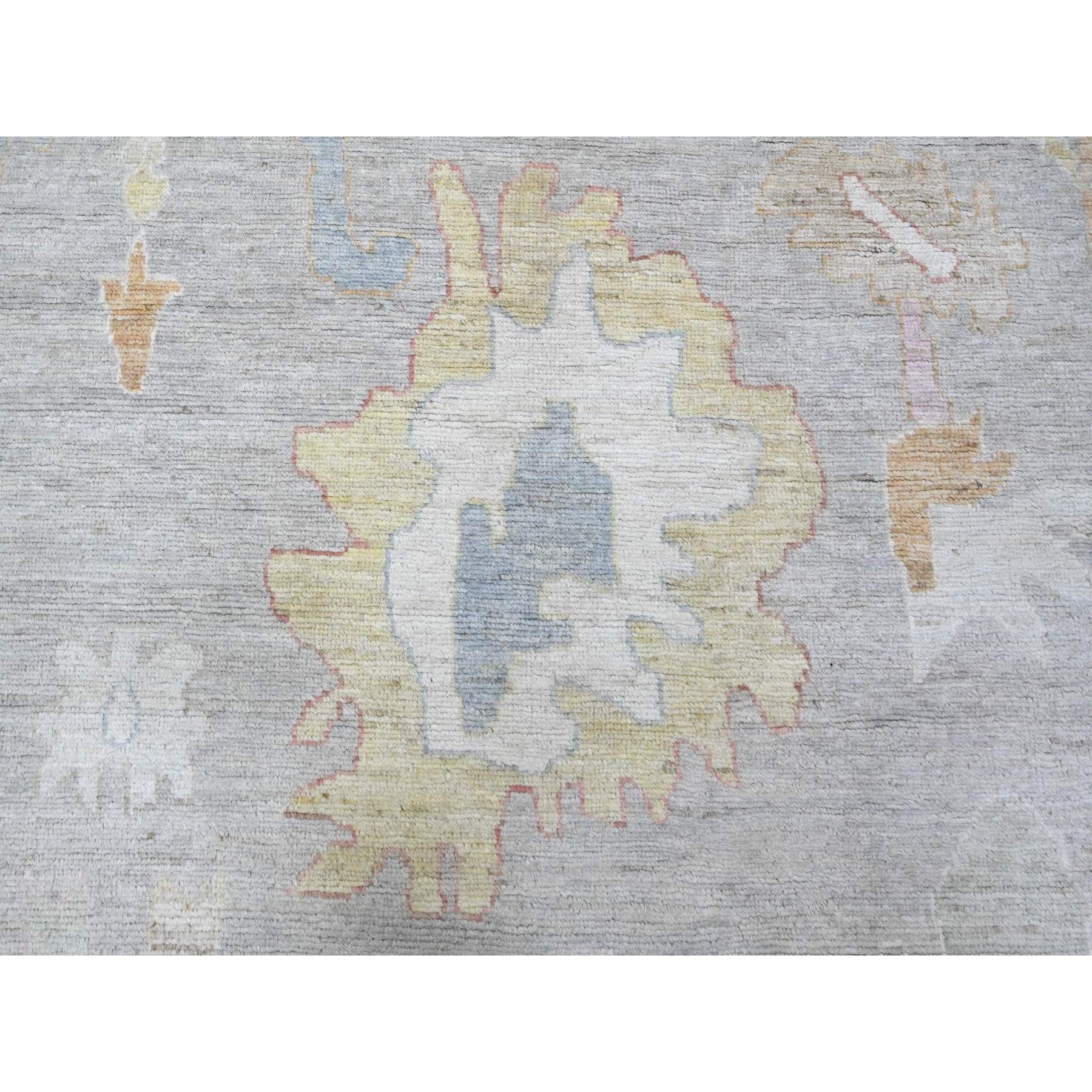 Tappeto orientale afgano 11'x18' grigio Angora Oushak Leaf Design/One tutta lana annodata a mano in vendita 1