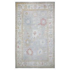 11'x18' Grauer afghanischer, handgeknüpfter, orientalischer Teppich aus Wolle mit Oushak-Blattdesign