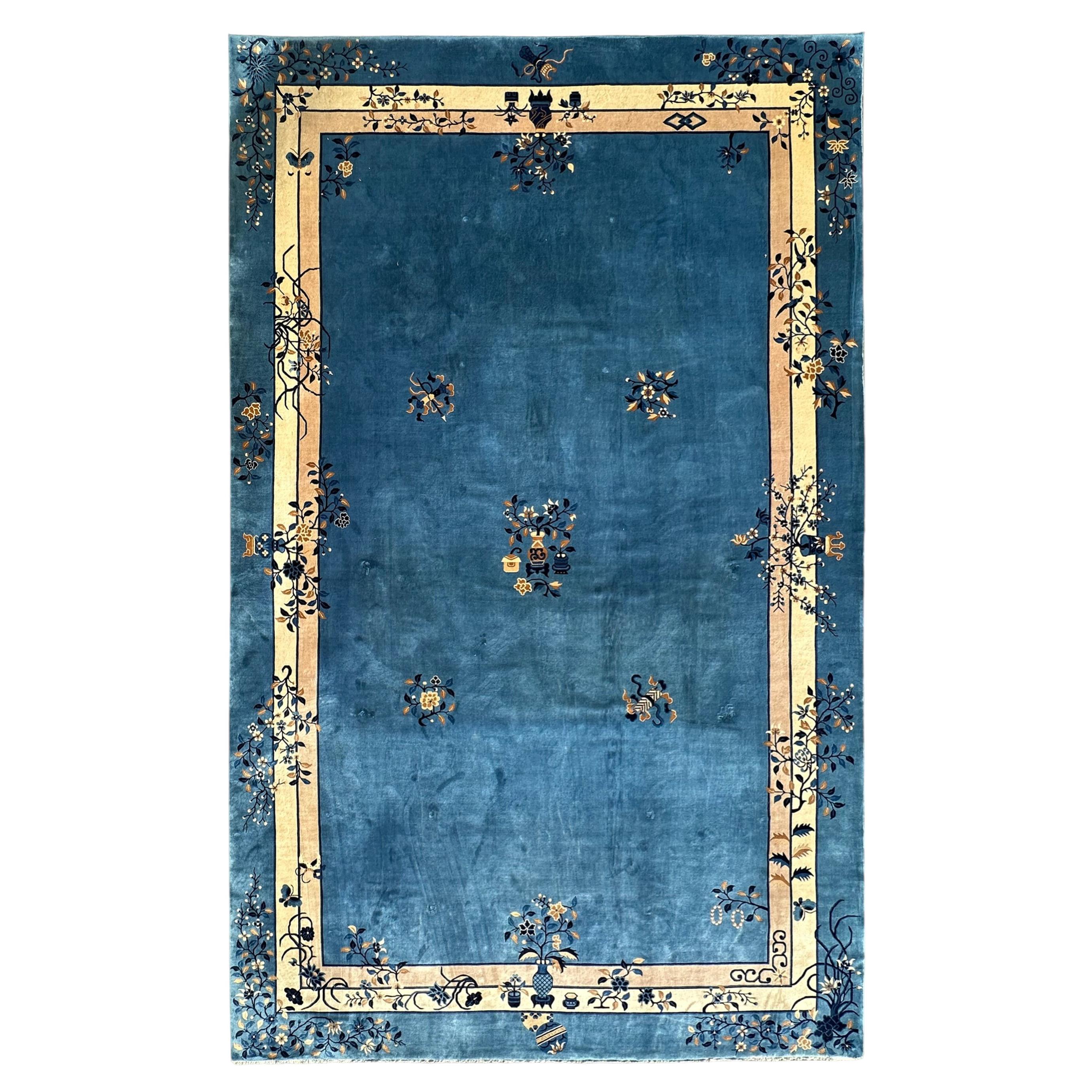 11x18 Vintage Art Deco Chinese Handmade Area Rug Blue High Quality 343cmx548cm