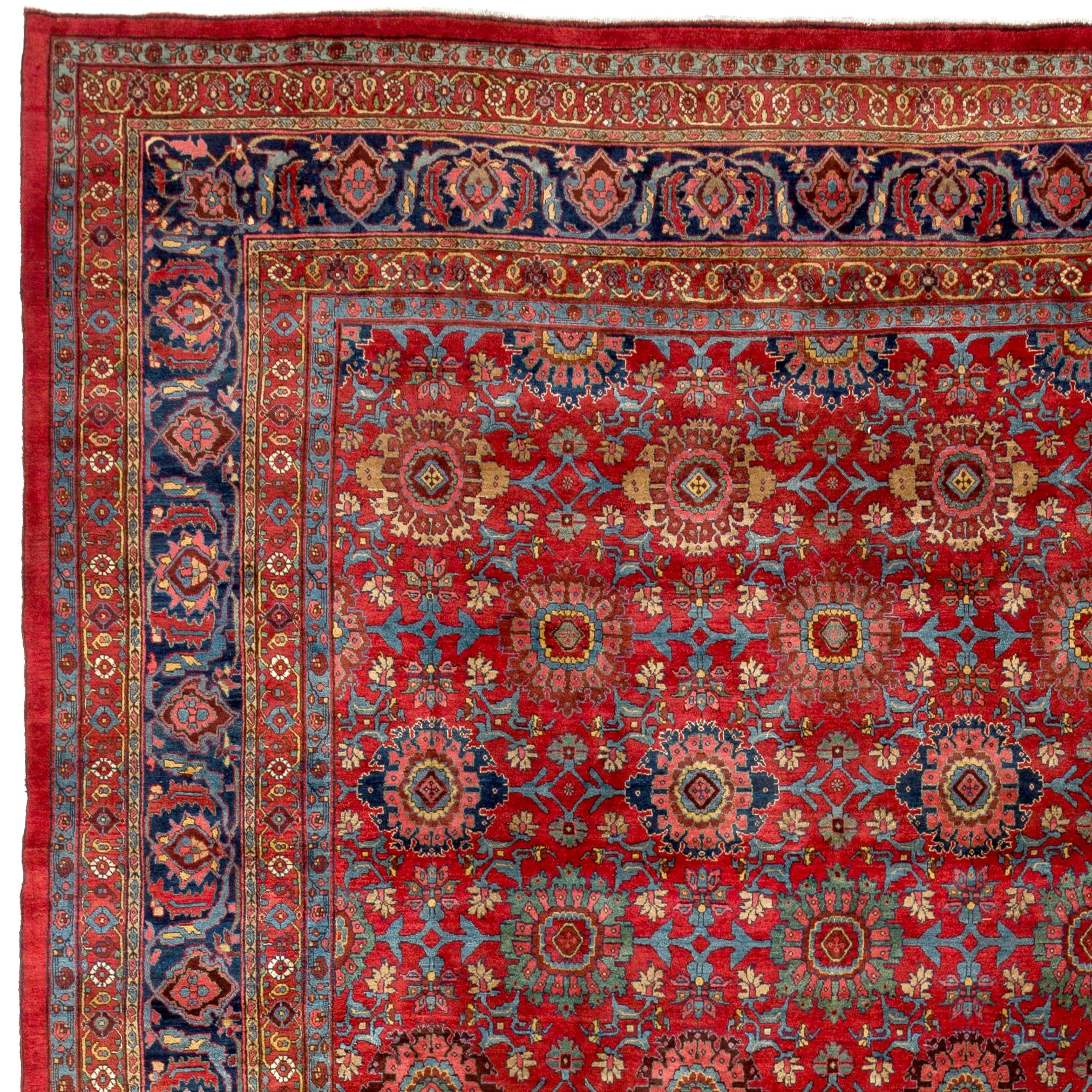 Hand-Knotted 11x18.5 Ft Antique Bidjar Rug, Late 19th Century For Sale