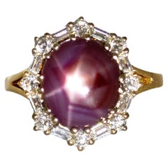 11x9.5mm, 5.5cts Madagascar Star Ruby and Natural Diamond Ring in 14K Solid Gold (Bague en or massif 14K)
