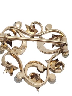 12 - 13K Rose Gold Vintage Black Enamel and Pearl Brooch #24174