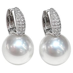 12–13mm Australian White South Sea Pearl Diamond Drop Earrings in 18K White Gold