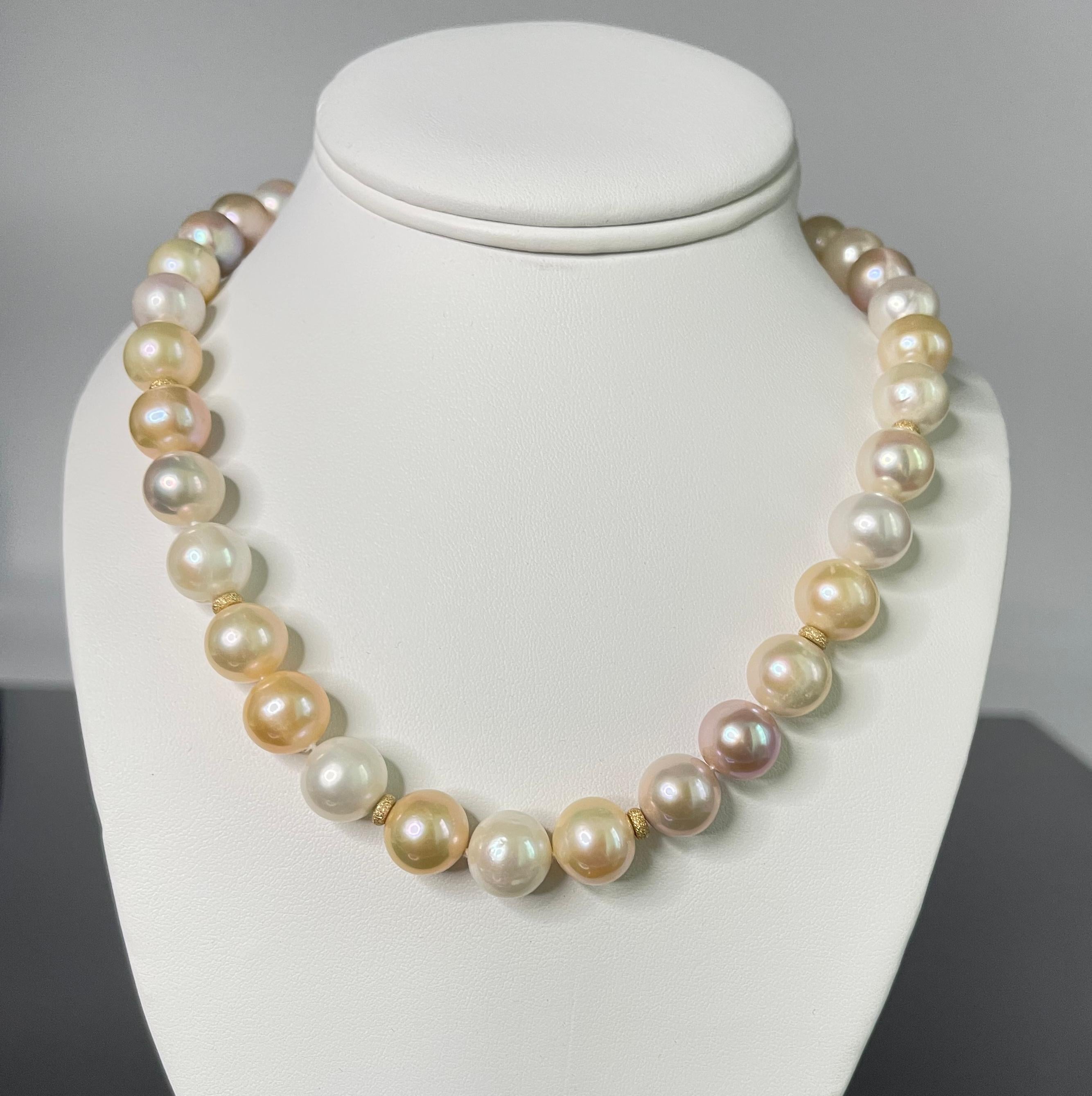 Women's 12-13mm Peach Freshwater Pearl Necklace with 14k Yellow Gold Accents For Sale