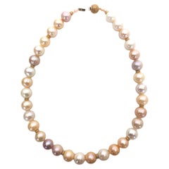 12-13mm Peach Freshwater Pearl Necklace with 14k Yellow Gold Accents