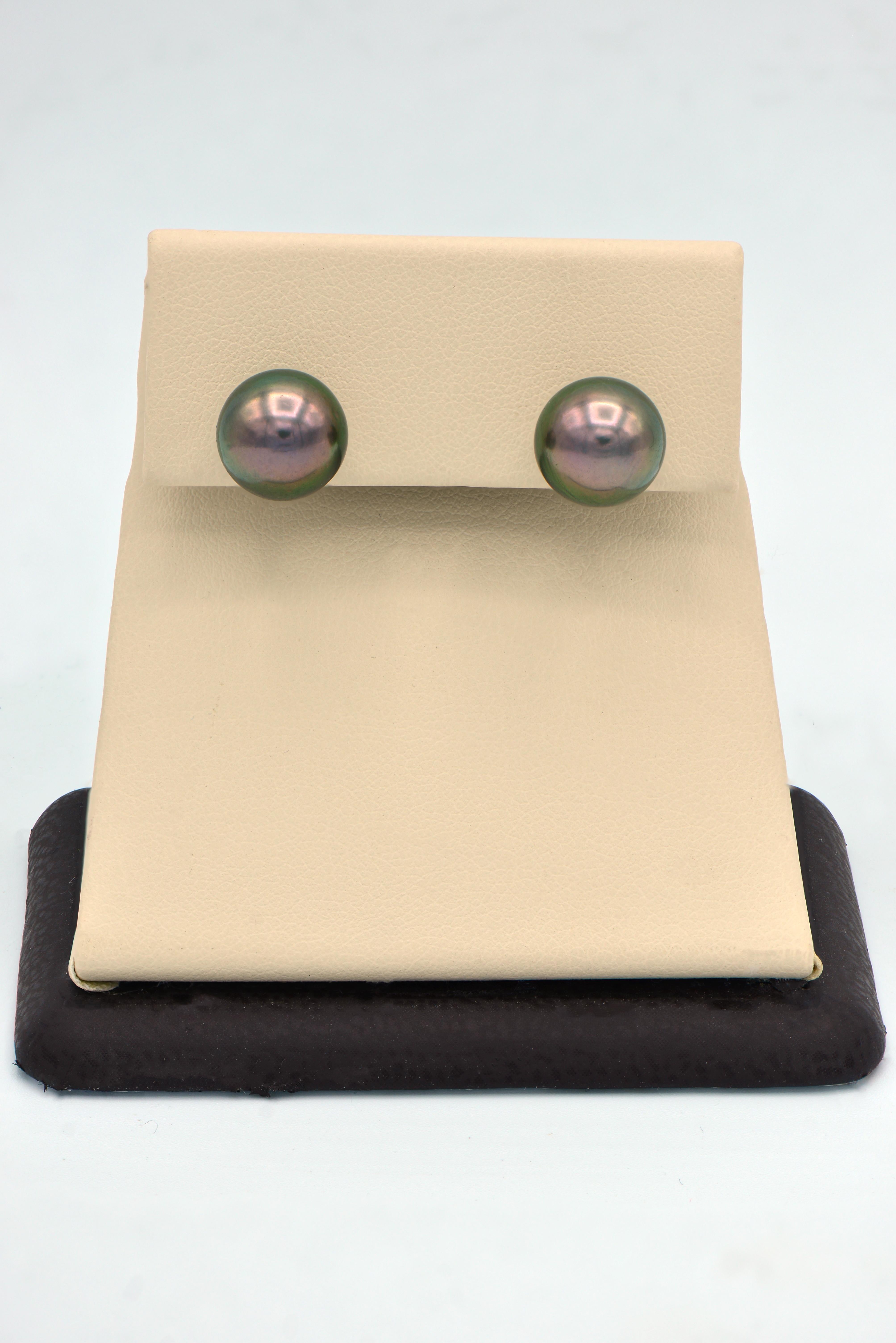 Taglio rotondo Orecchini con perle di Tahiti di 12-13 mm in oro bianco 14 carati