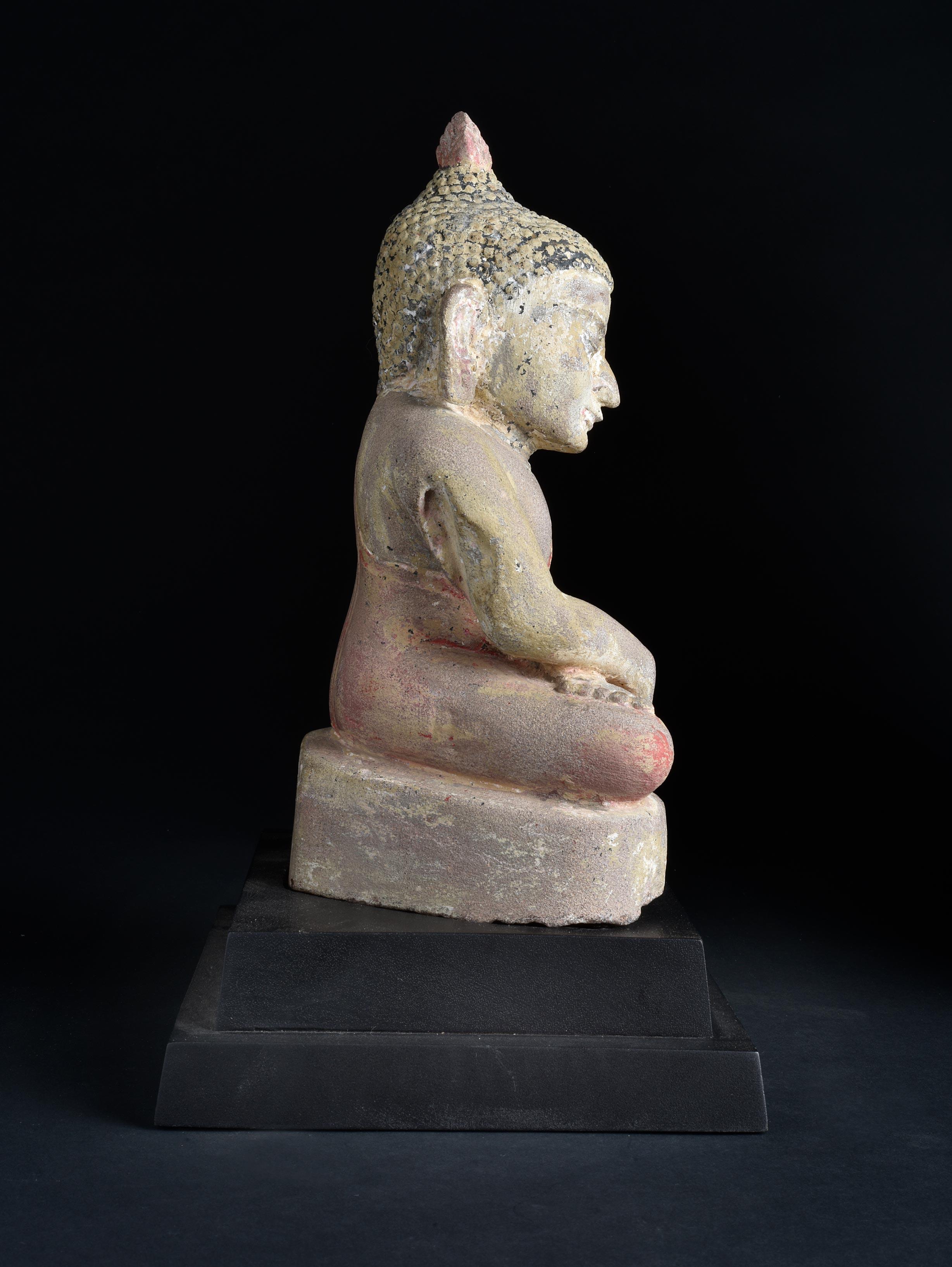 12/13thC Burmese Pagan Stone Buddha in deep concentration-Finest- Masterpiece In Good Condition For Sale In Ukiah, CA