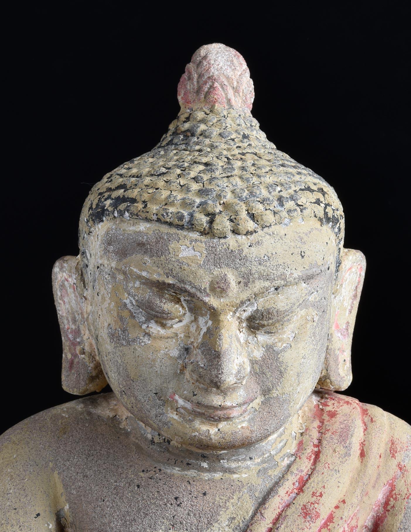 12/13thC Burmese Pagan Stone Buddha in deep concentration-Finest- Masterpiece For Sale 1
