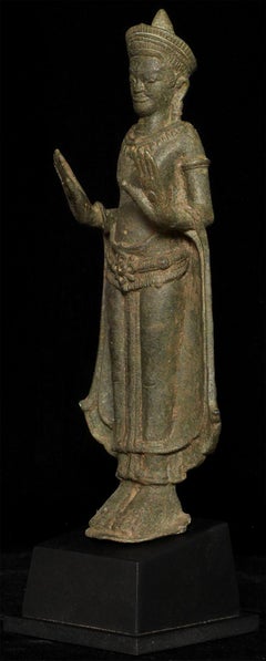 12/13thC Cambodian Standing Bronze Buddha - 7765