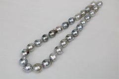 Tahitian Silver Unique Baroque Necklace with Gold Clasp