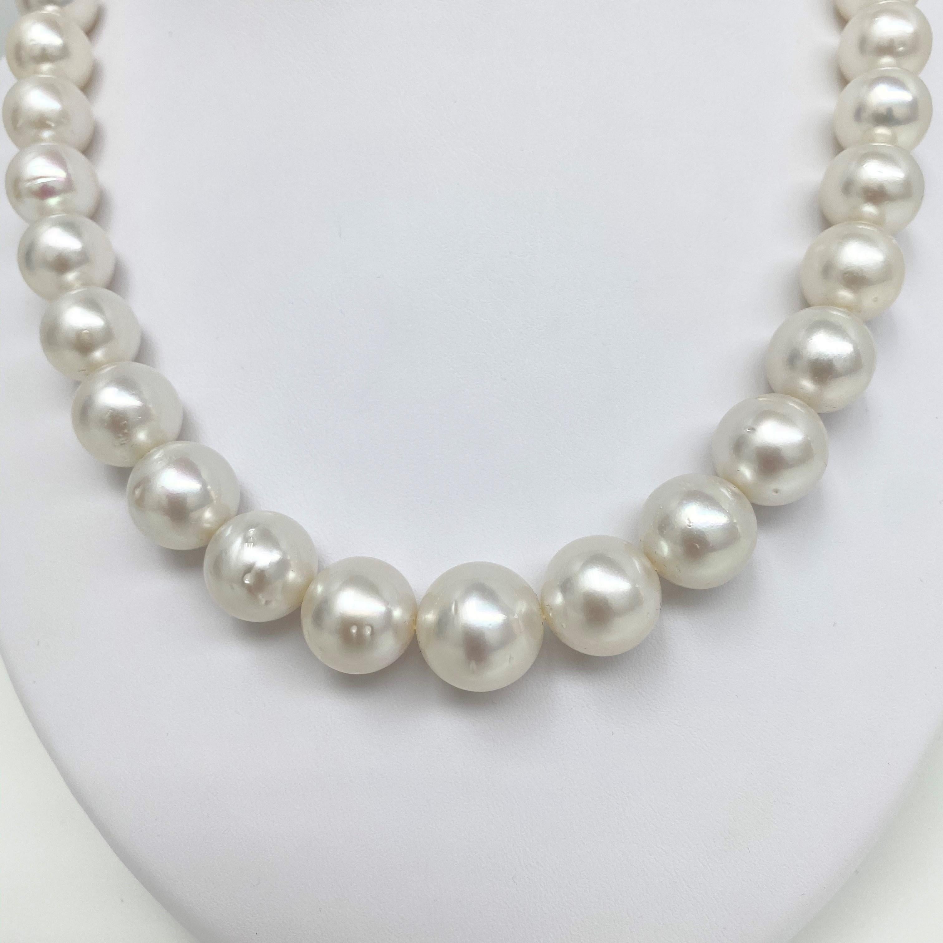 Bead South Sea White Near-Round Pearl Necklace with Gold Clasp For Sale