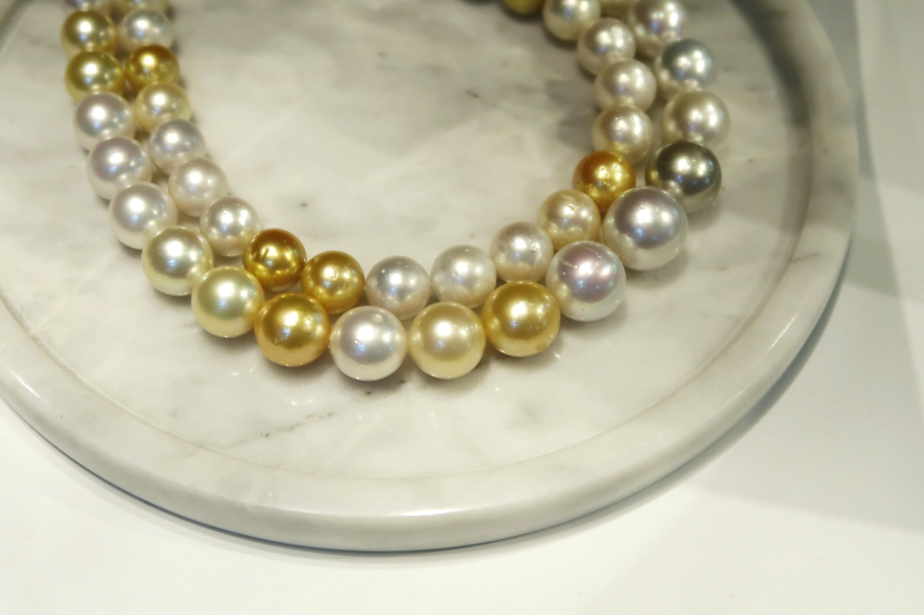 Bead Shades of Silvery White and Deep Gold South Sea Pearl Necklace For Sale
