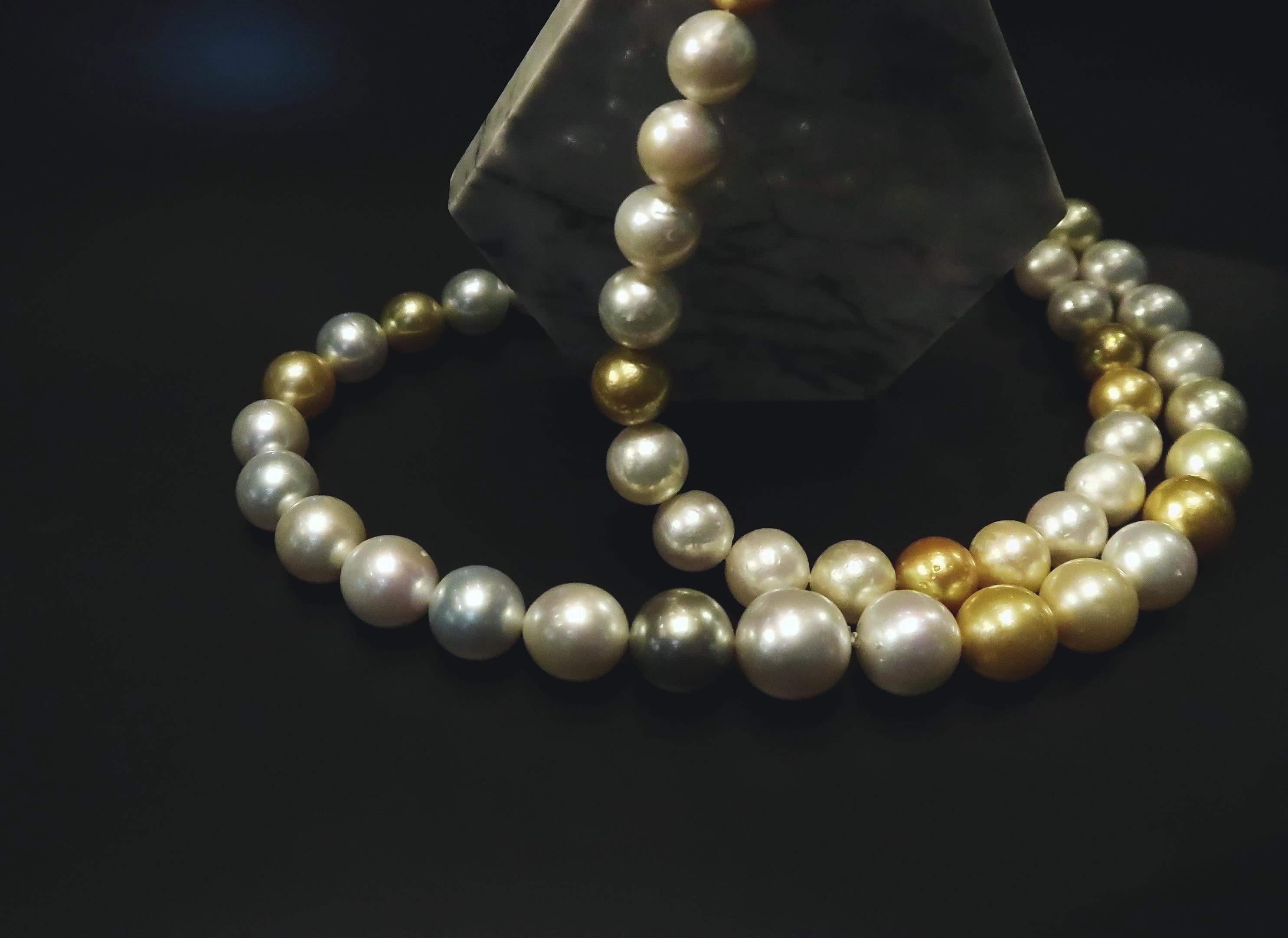 Women's or Men's Shades of Silvery White and Deep Gold South Sea Pearl Necklace For Sale