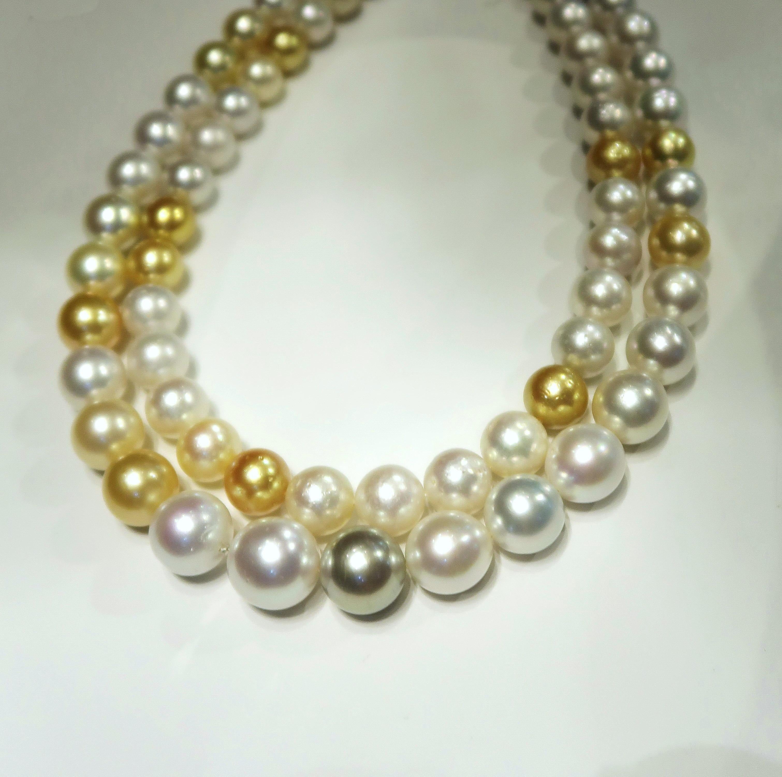 Shades of Silvery White and Deep Gold South Sea Pearl Necklace For Sale 1