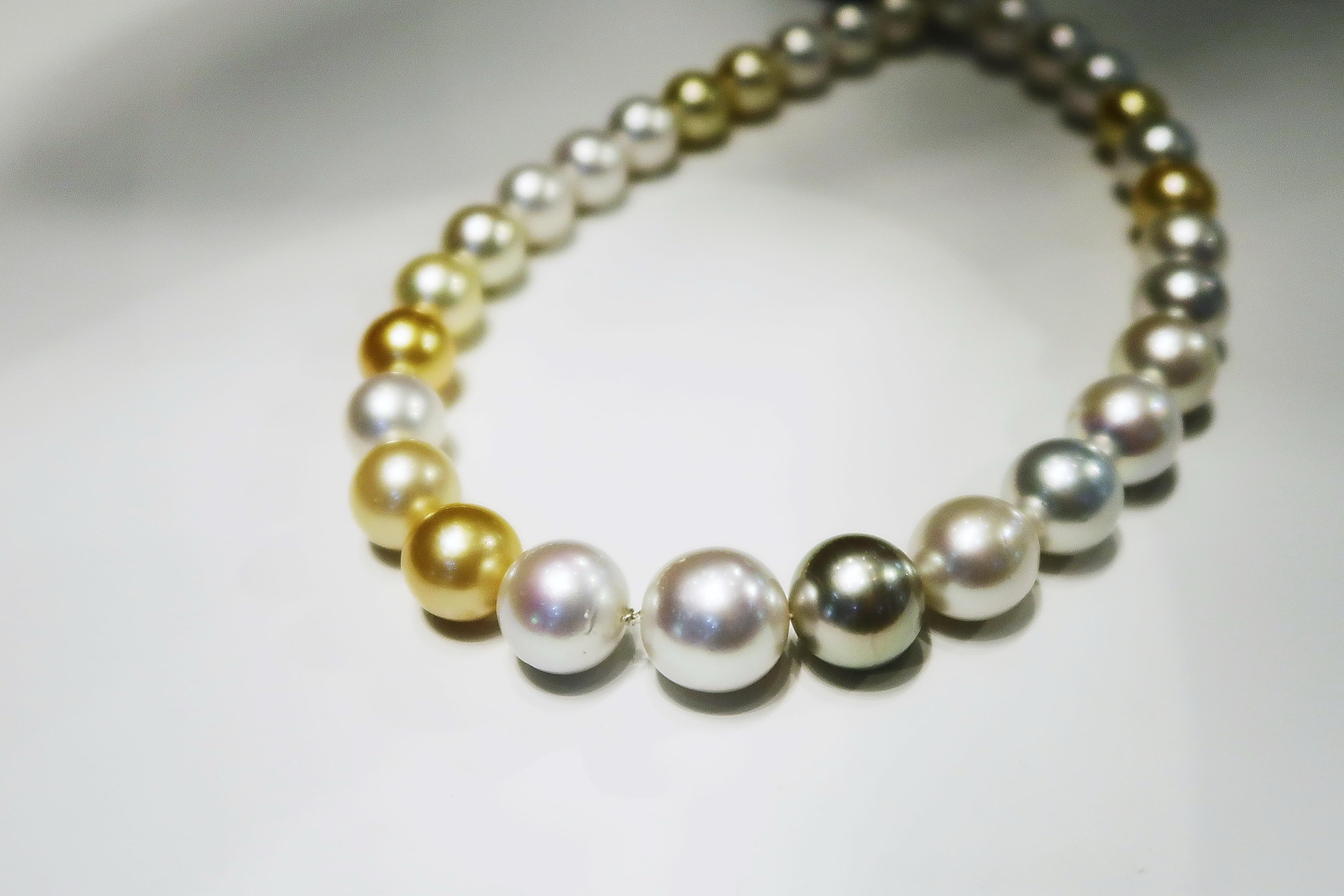 Shades of Silvery White and Deep Gold South Sea Pearl Necklace For Sale 2