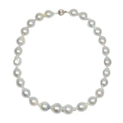 South Sea Baroque Pearl Hand Knotted Necklace 14k White Gold Clasp