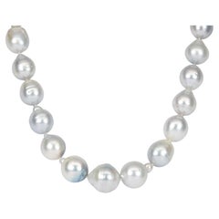 South Sea Baroque Pearl Hand Knotted Necklace 14k White Gold Clasp