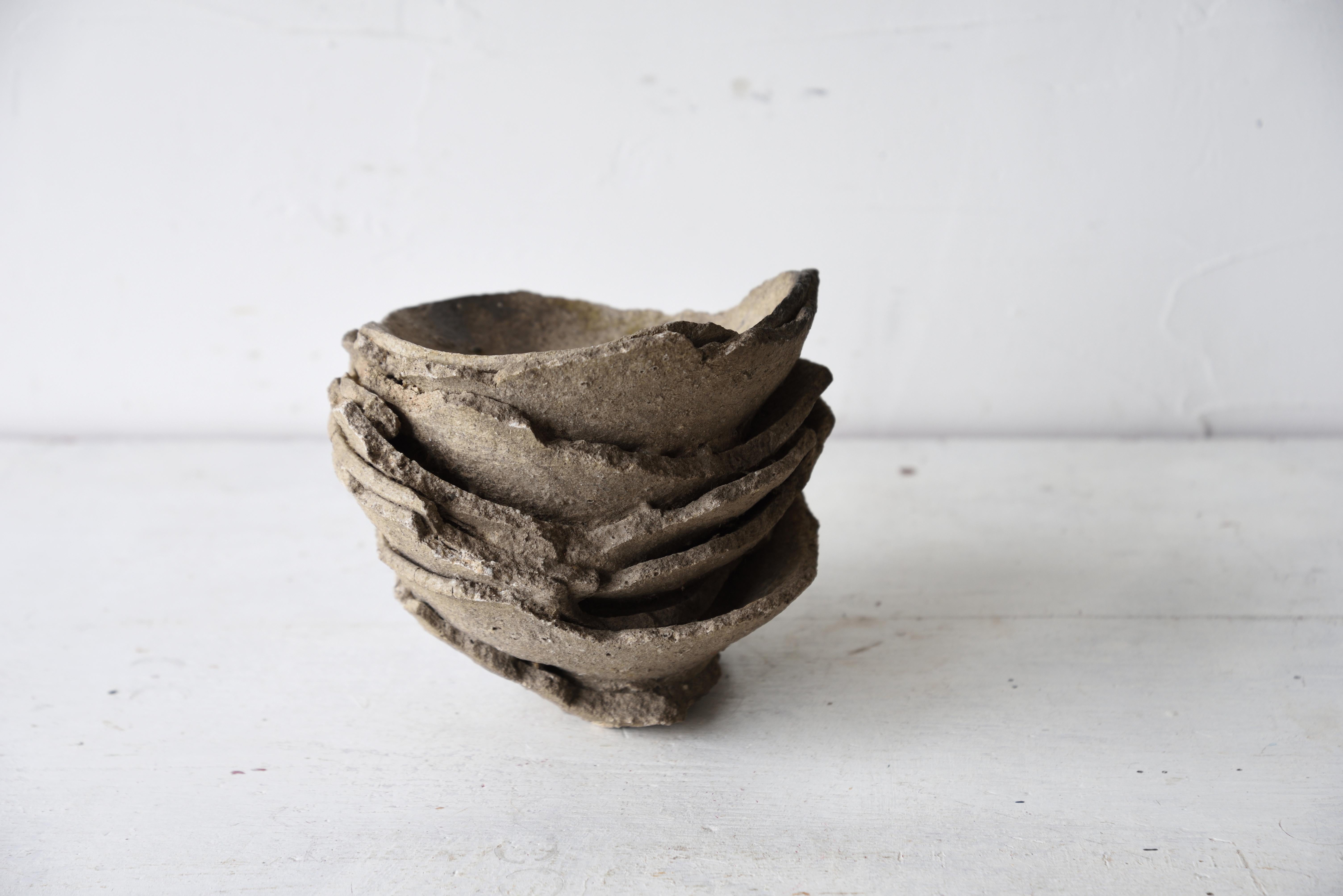 MOUNTAIN-CHAWAN – Supernatural unconscious object as the integrated 8-layered Japanese proto-pottery bowls (so-called ‘Yamajawan’ (Yama-Chawan / lit. ‘Mountain tea bowl’)) stuck to each other in the kiln-firing, circa Kamakura-Muromachi period