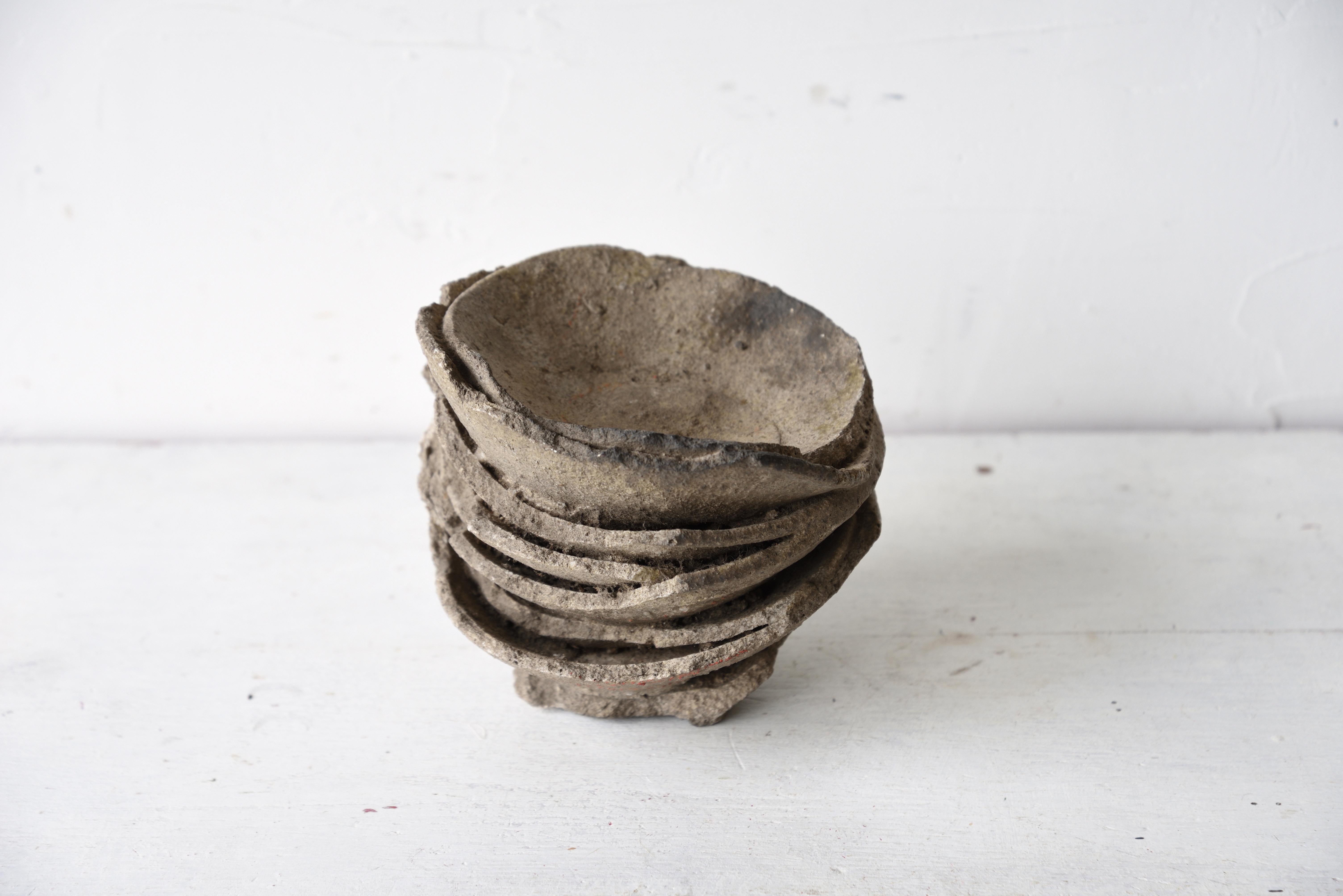 MOUNTAIN-CHAWAN – Supernatural unconscious object as the integrated 8-layered Japanese proto-pottery bowls (so-called ‘Yamajawan’ (Yama-Chawan / lit. ‘Mountain tea bowl’)) stuck to each other in the kiln-firing, circa Kamakura-Muromachi period