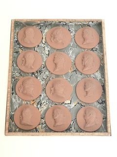 Twelve 19th Century Italian Terracotta Intaglios in Custom 24-Karat Gilded Frame