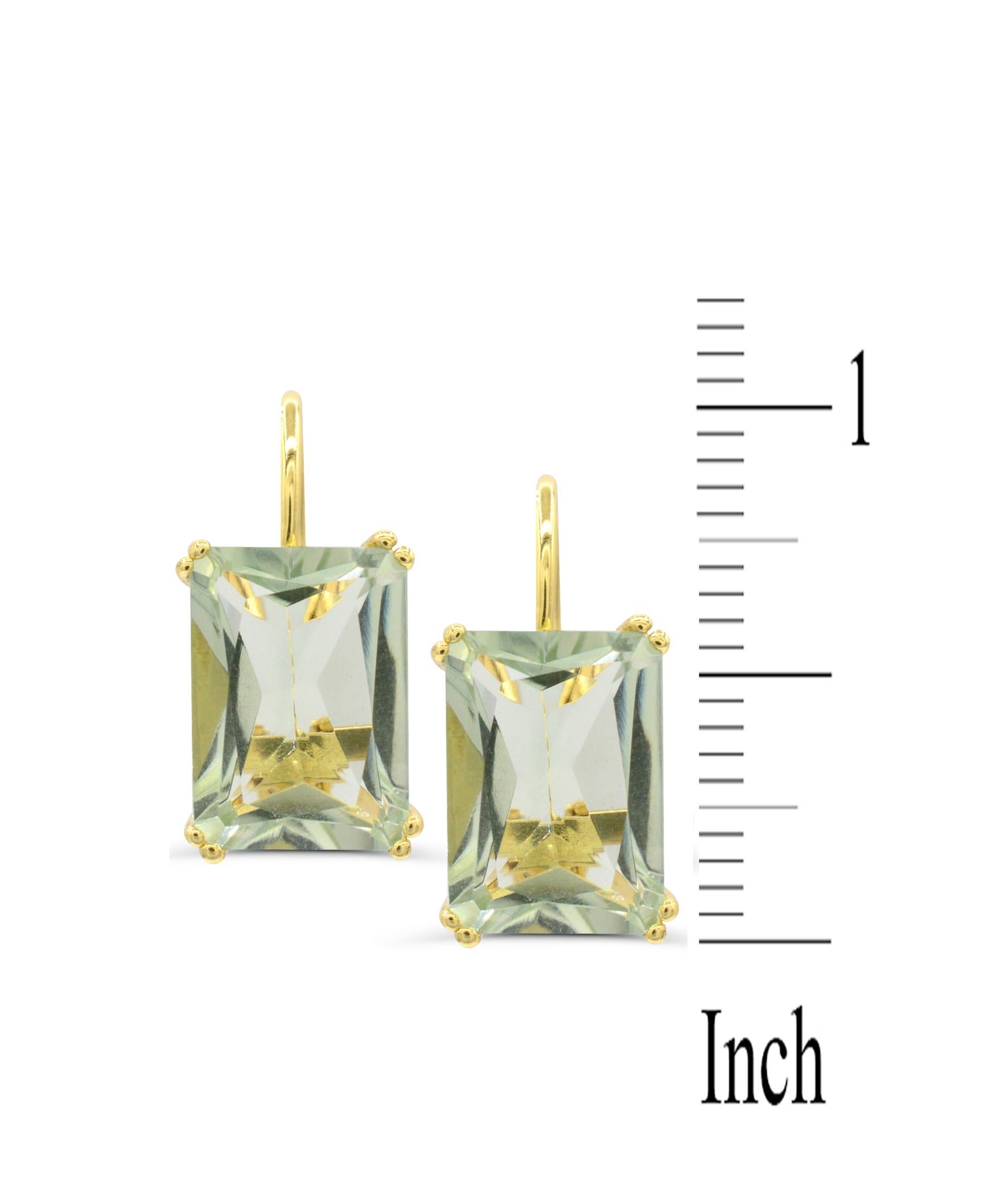 12-5/8 ct. Emerald-Cut Prasiolite 14K Yellow Gold over Sterling Silver Earrings In New Condition For Sale In New York, NY