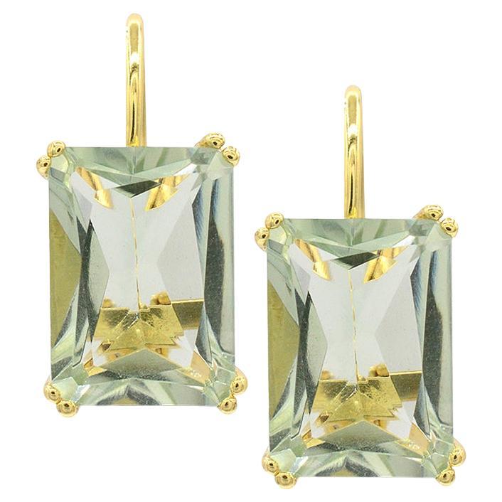 12-5/8 ct. Emerald-Cut Prasiolite 14K Yellow Gold over Sterling Silver Earrings