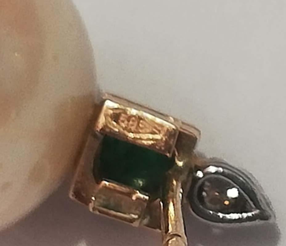 Donna 12, 5 Mm Perle, smeraldi, diamanti, oro rosa 14 carati  Orecchini. in vendita