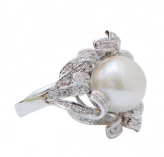12, 5 Mm White Pearl, Diamonds, Platinum Ring.