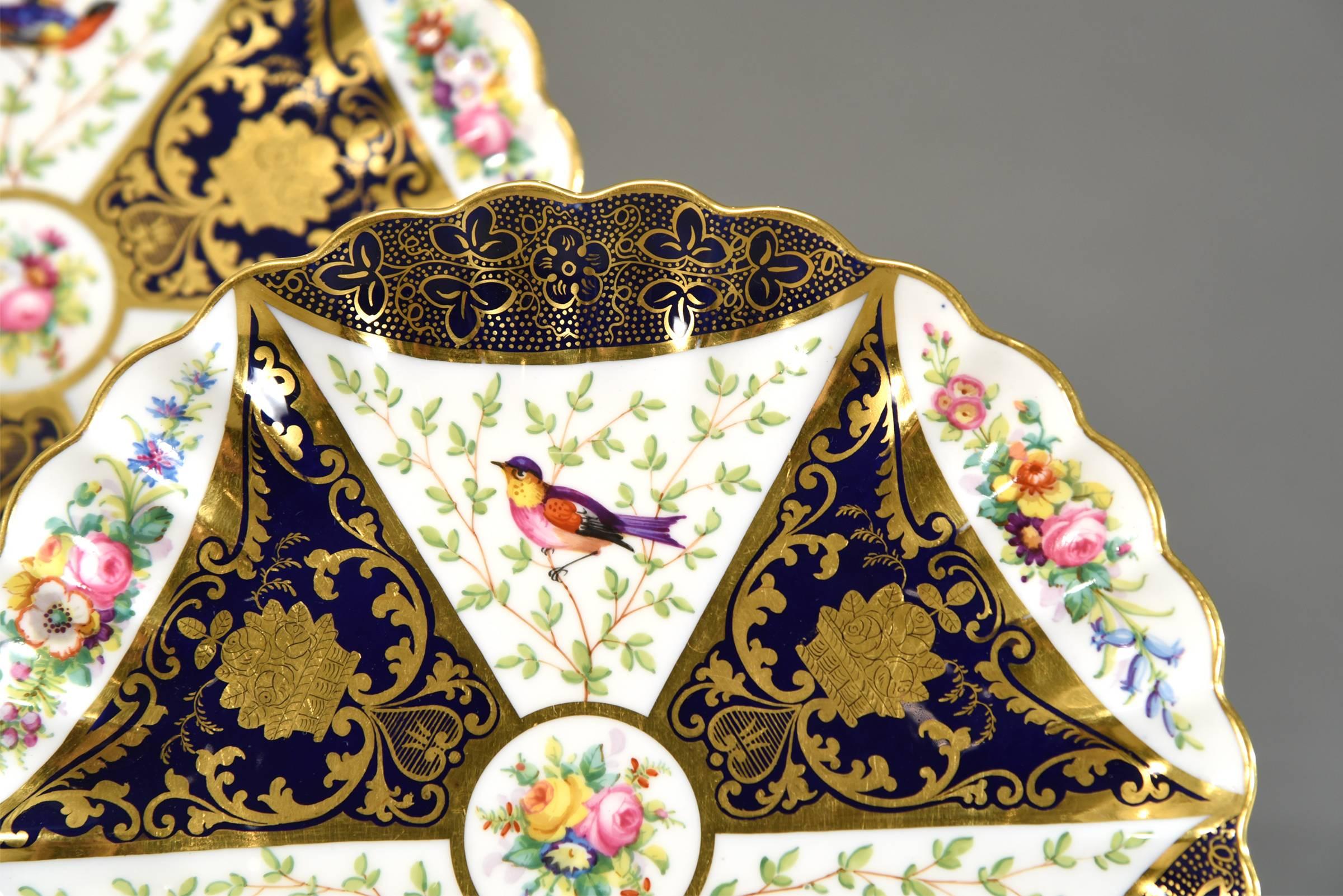 English 12 Aesthetic Movement Spode Copeland Hand-Painted Dessert Plates Cobalt Blue