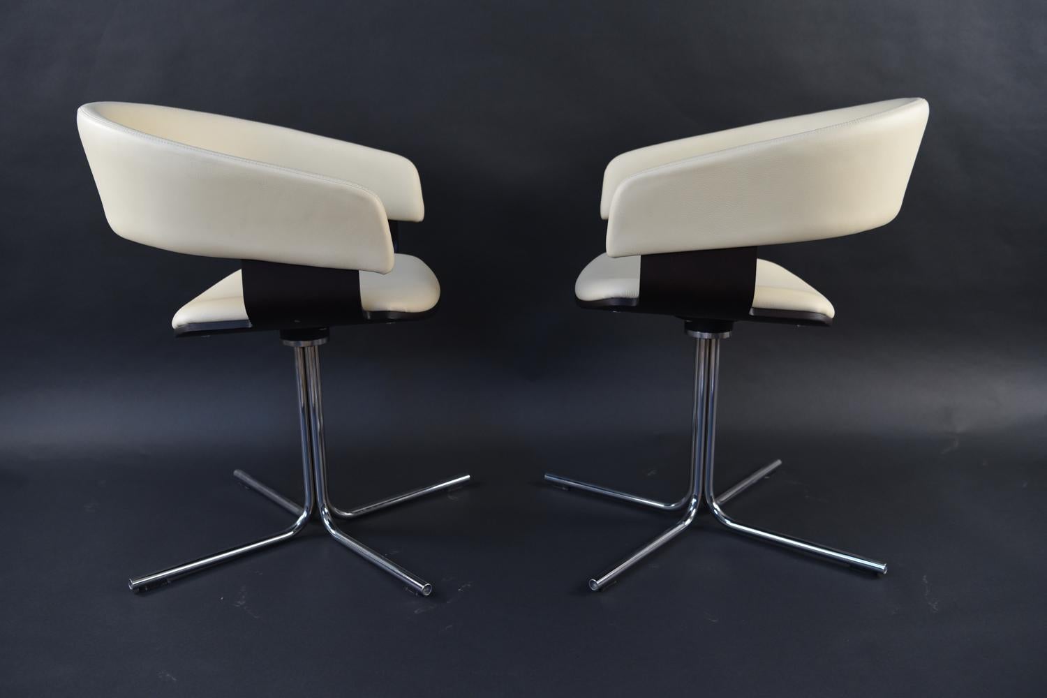 Contemporary 12 Allermuir Mollie Swivel Leather and Chrome Chairs