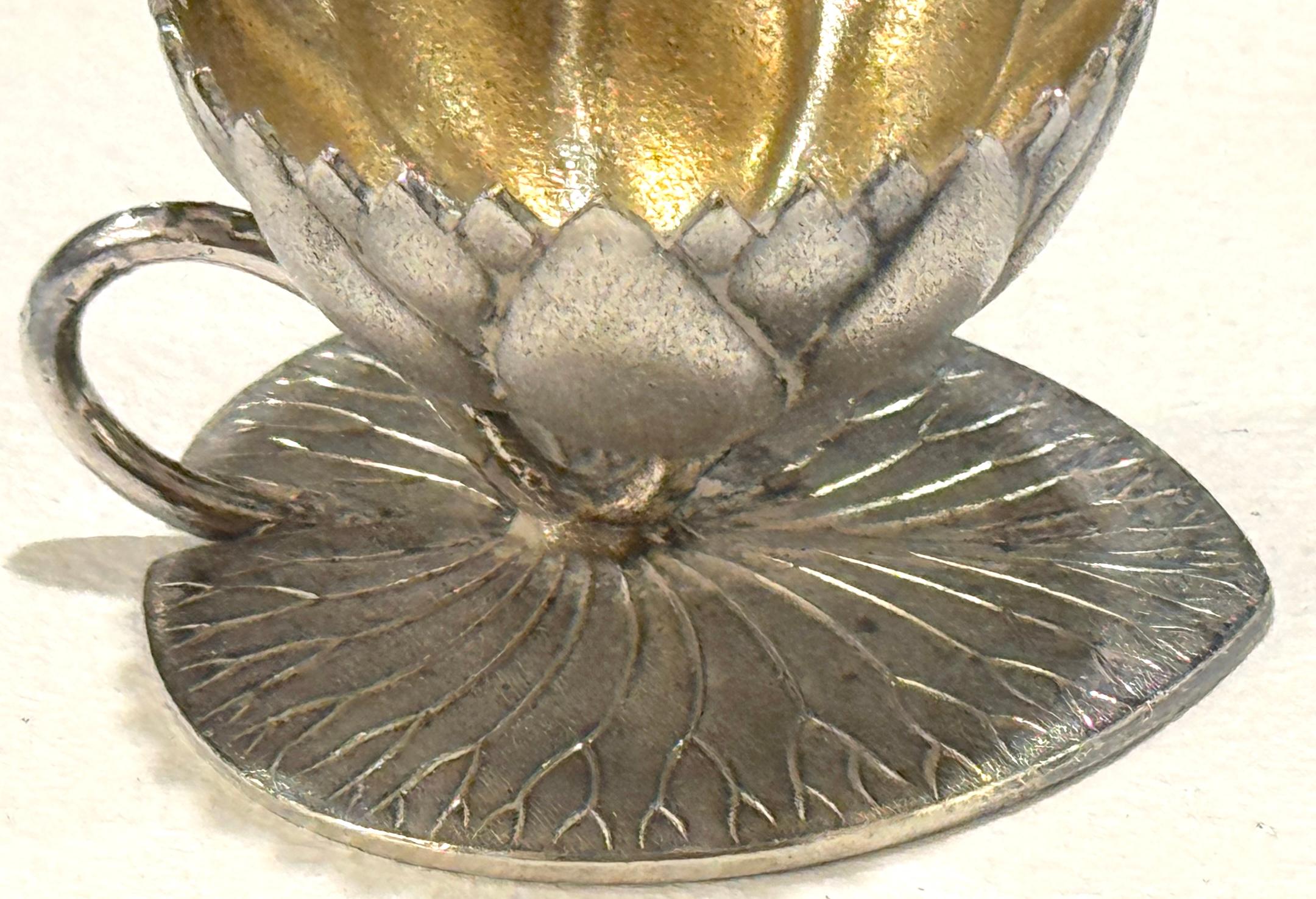12 American Aesthetic Movement Meriden Silverplate & Goldwashed Lotus Open Salts For Sale 6